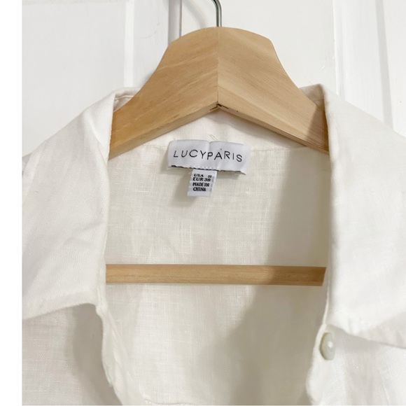 Lucy Paris White Linen Long Sleeve Blouse NWOT Shirt Sz S - Picture 3 of 3
